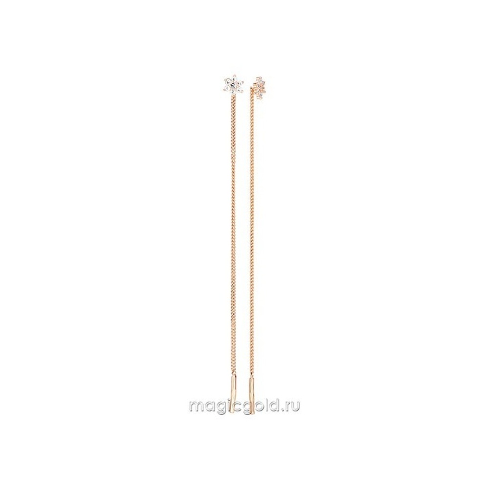 Solid 14K Gold CZ Threader Flower Earrings